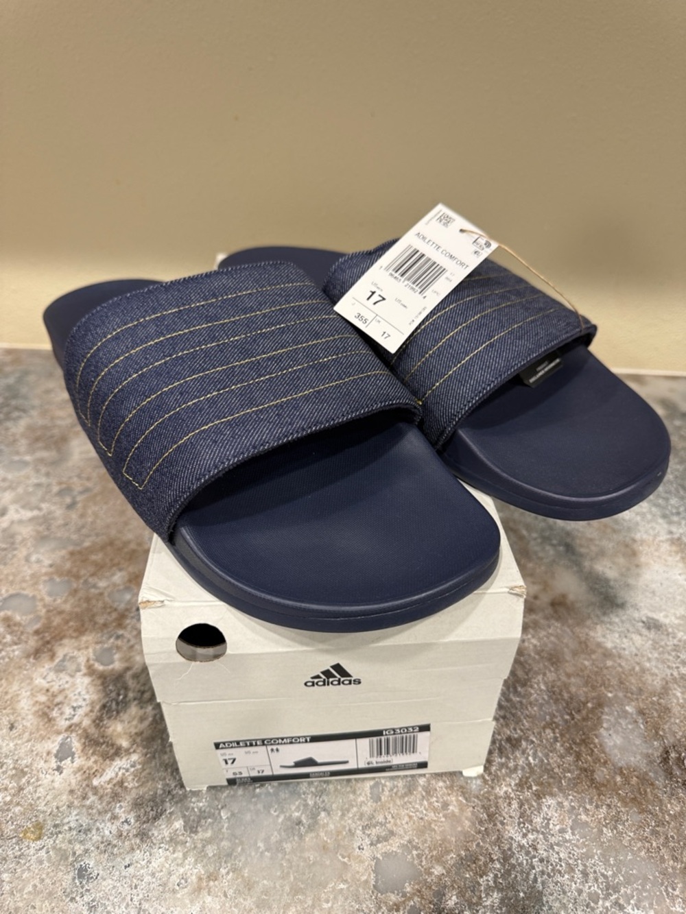 adidas Navy Adjustable Slide Sandals with Textile Strap
